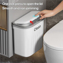 12L Press Type Wall Mounted Trash Can for Bathroom Toilet Garbage Bucket Kitchen Recycling Bin Hanging Wastebasket