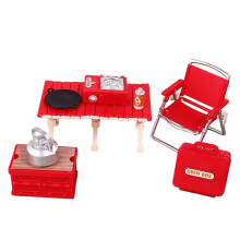 Miniature Camping Set for Kids - Foldable Table, Chairs, Stove Toy for Outdoor Adventure Pretend Red