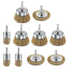 10-Teiliges Drahtbürsten-Set für Bohrmaschinen, Messingbeschichtete, Geriffelte Scheibe, Rostentfernung, Farbentfernung, 1/4"-Schaft