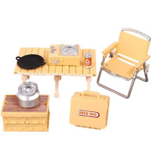 Miniature Camping Set for Kids - Foldable Table, Chairs, Stove Toy for Outdoor Adventure Pretend Yellow