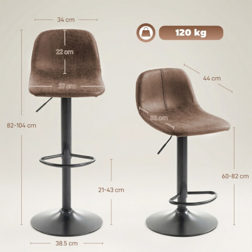 2-Pack Modern Swivel Bar Stools, Brown 2