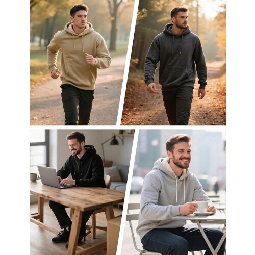 Herren Fleece-Kapuzenpullover Winddicht Warm Grau Größe L — winterpullover herren, sherpa hoodie gefüttert 1