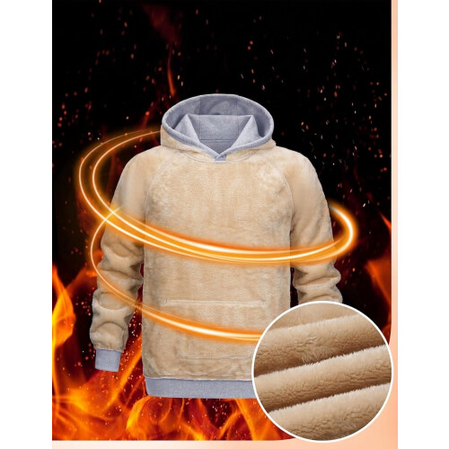 Herren Fleece-Kapuzenpullover Winddicht Warm Grau Größe L — winterpullover herren, sherpa hoodie gefüttert 2