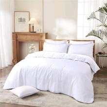 (Double) Premium Cooler White 4PCS Bedding Set Soft Microfiber Duvet Cover with Fitted Sheet & Pillowcases for Comfortable Sleep