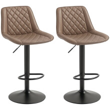 Bar Stools Set of 2, Retro Adjustable Kitchen Stool, Swivel PU Leather Upholstered Bar Chairs with Back, Footrest and Steel Base, Brown