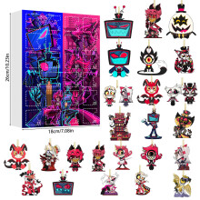 (Style D)Calendario de Navidad Hazbin Hotel con colgantes de acrílico de dibujos animados para regalo de intercambio