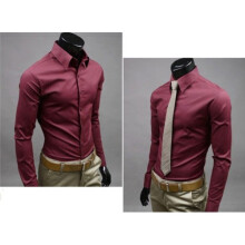 (# Wine Red,Tag L=US S)Camicia elegante uomo giovane senza finitura ferro e design manica lunga per uso quotidiano