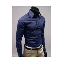 (# Navy Blue,Tag 5XL=US 3XL)Camicia elegante uomo giovane senza finitura ferro e design manica lunga per uso quotidiano