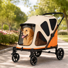 Skylos Dog Stroller Pet Pram Foldable Shock Absorbing Wheels Outdoor Orange