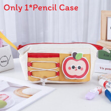 (White) Large Fashionable Capacity Canvas Stationery Case Cartoon For And Adults Teens