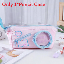(Pink) Large Fashionable Capacity Canvas Stationery Case Cartoon For And Adults Teens