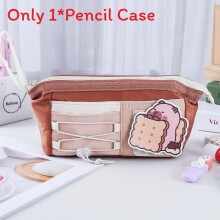 (Brown) Large Fashionable Capacity Canvas Stationery Case Cartoon For And Adults Teens