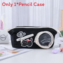 (Black) Large Fashionable Capacity Canvas Stationery Case Cartoon For And Adults Teens