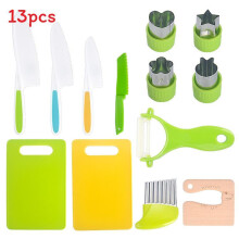 (13pcs B)Conjunto de facas de cozinha infantil 13 peças conjuntos de cozinha com faca de plástico segura para crianças cortador de rugas