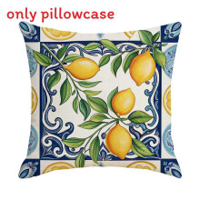 (Style C) Series Modern Lemon Summer Linen Throw Pillow Cover With Floral Print For Home Decor
