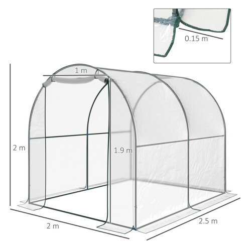 Walk-in Polytunnel Greenhouse 2.5x2m 2