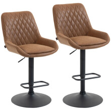 (Brown, Faux Leather) 2-Pack Faux Leather Retro Bar Stools