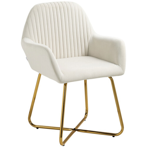 (Cream, Polyester) Modern Cream Upholstered Armchair with Metal Base