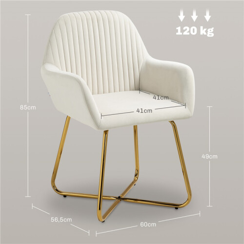 (Cream, Polyester) Modern Cream Upholstered Armchair with Metal Base 1