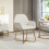 (Cream, Polyester) Modern Cream Upholstered Armchair with Metal Base 3