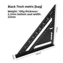 (Black Metric System)7inch Triangle Ruler Aluminium Alloy Inch Metric Angle Ruler Measurement Tool