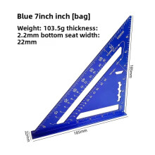 (Blue English System)7inch Triangle Ruler Aluminium Alloy Inch Metric Angle Ruler Measurement Tool