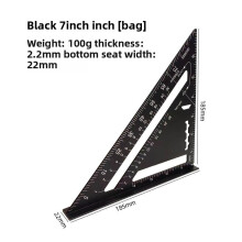 (Black English System)7inch Triangle Ruler Aluminium Alloy Inch Metric Angle Ruler Measurement Tool