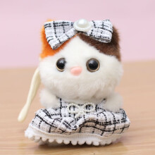 (Black)Soft Plush Cat Keychain With Dress And Bow Decoration For School Bag Accessories