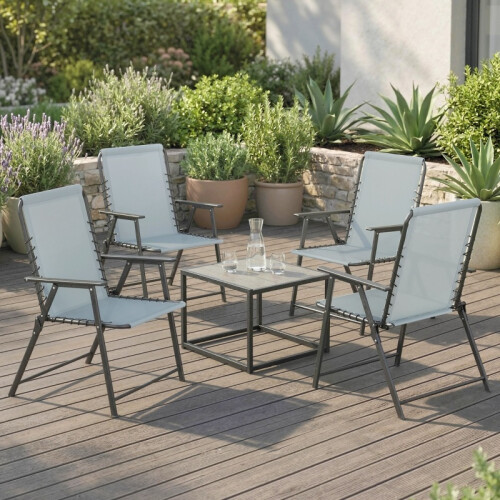 Folding Garden Chairs Set of 4, Light Grey 1