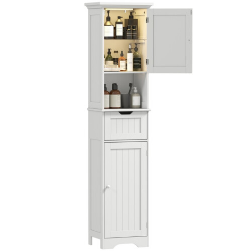 Slim Bathroom Storage Cabinet, with Sensor Lights - White