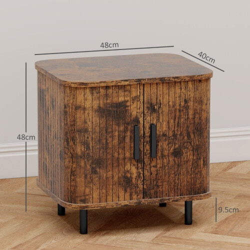 (Rustic Brown, Engineered Wood) Nordic Bedside Table with Sliding Doors 2