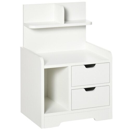 White Bedside Table with 2 Drawers & Shelves