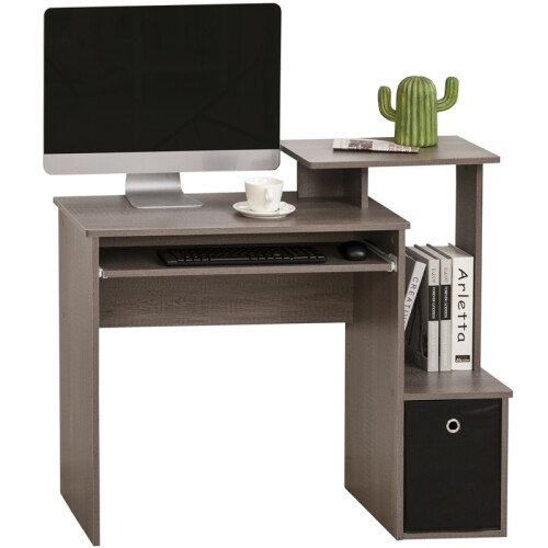 Computer Desk with Sliding Keyboard Tray Storage Drawer Shelf Home Office Workstation Grey