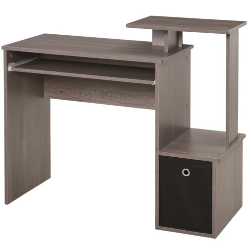 Computer Desk with Sliding Keyboard Tray Storage Drawer Shelf Home Office Workstation Grey 1