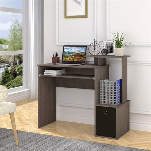 Computer Desk with Sliding Keyboard Tray Storage Drawer Shelf Home Office Workstation Grey 2