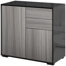 High Gloss Frame Sideboard, Push-Open Design with 2 Drawer for Living Room, Bedroom, 74H x 79W x 36Dcm, Light Grey and Black