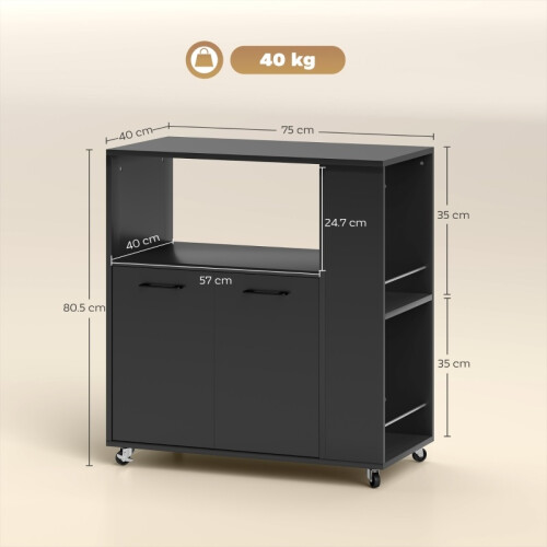 Black Kitchen Trolley with Cabinet & Spice Rack 1