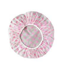 (Pink)Waterproof Thickening Shower Cap Colored Polka Dot Reusable Shower Cap Spa Adult