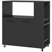 Black Kitchen Trolley with Cabinet & Spice Rack