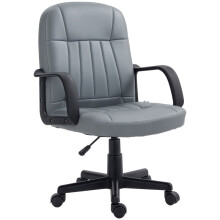 Office Chair, Swivel PU Leather Computer Desk Chair with Wheels, Armrests and Adjustable Height for Home Office, Supports 150kg, Grey