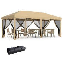 3 x 6m Pop Up Gazebo, Outdoor Canopy Shelter, Marquee Party Wedding Tent with 6 Mesh Walls and Carry Bag, Beige