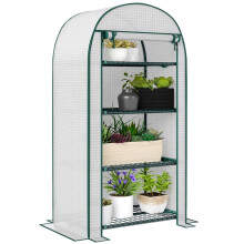 4 Tier Mini Greenhouse for Outdoor, Storage Shelf, Roll-Up Zipped Door, Metal Frame and PE Cover, 80 x 49 x 160cm, White