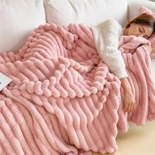 (Pink, 150cm W x 100cm D) Warm Reversible Fluffy Striped Throw Blanket,Fluffy Fleece Blanket,Coral Fleece Throw Blanket,Soft