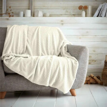 (Cream, Single - 130x150cm) Popcorn Waffle Blankets Fleece Luxury Honecombe Style Throws Travel Sofa Settee Bed Warm Cosy Extra