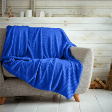 (Electric Blue, Double - 150x200cm) Popcorn Waffle Blankets Fleece Luxury Honecombe Style Throws Travel Sofa Settee Bed Warm Cosy Extra