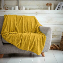 (Ochre, Double - 150x200cm) Popcorn Waffle Blankets Fleece Luxury Honecombe Style Throws Travel Sofa Settee Bed Warm Cosy Extra