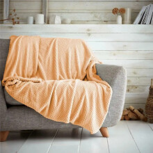 (Peach, Double - 150x200cm) Popcorn Waffle Blankets Fleece Luxury Honecombe Style Throws Travel Sofa Settee Bed Warm Cosy Extra