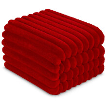 (Red, 200cm x 240cm) Ultra Soft Faux Fur & Flannel Throw Blanket – Luxury Ribbed Fleece, Lightweight & Cozy for Bed, Sofa & All Seasons,