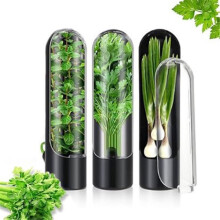 Set of 3 Vegetable Storage Containers, Herb Container for Coriander, Mint, Parsley, Asparagus, Refrigerator Kitchen Bottles, Black