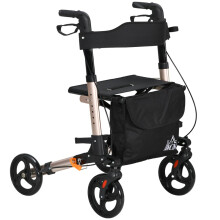 4 Wheel Folding Rollator with Seat and Back, Carry Bag, Adjustable Height, Dual Brakes, Cane Holder, for Seniors and Disabled, Gold Tone